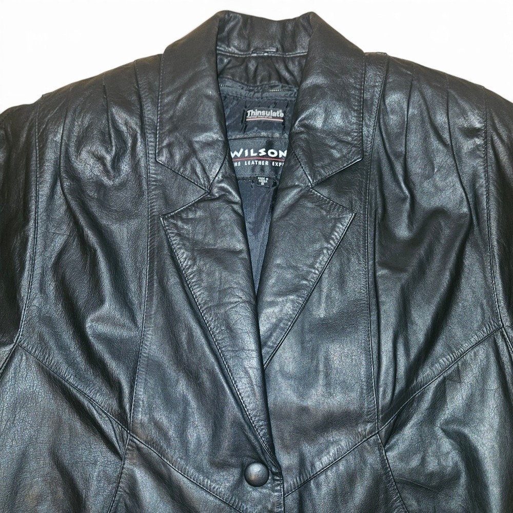 Wilsons Leather Trench Coat Black Duster Small Thinsulate Batwing Dolman Long - Picture 6 of 16